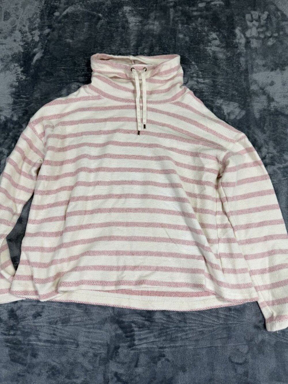Chaps Womens Pink & White Striped Pullover Sweater With Drawstring Collar Size S